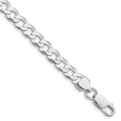 925 Sterling Silver 6.8mm Flat Curb Link Chain Necklace with Lobster Clasp