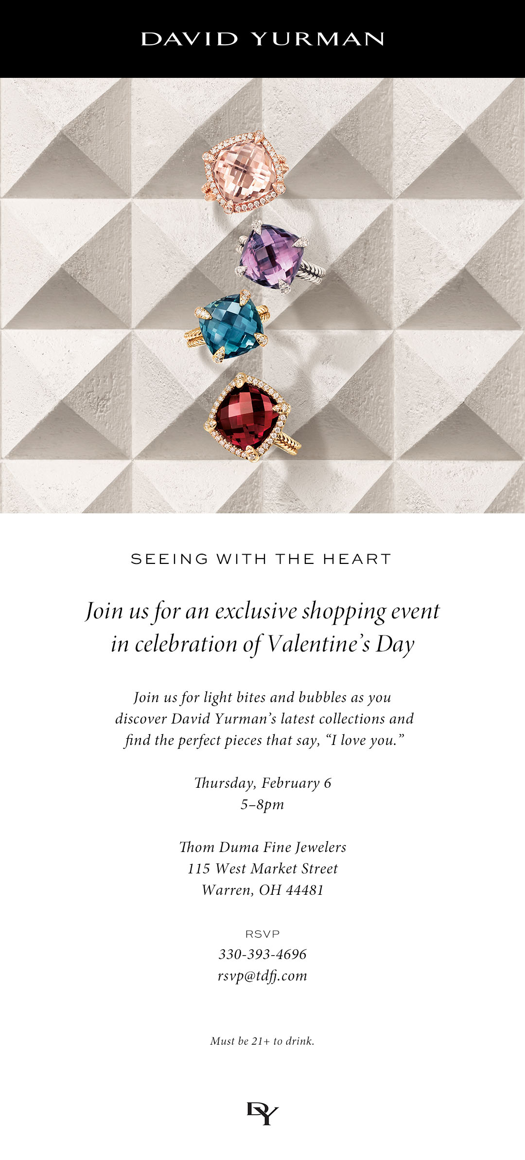 From February 6th to the 9th, Jeweler Thom Duma Fine Jewelers Will Be Holding a Special David Yurman Event