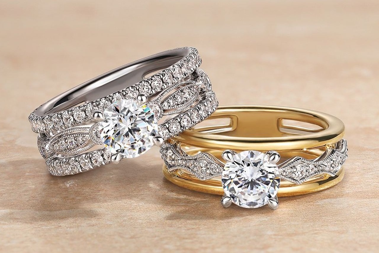 Two engagement rings by Gabriel & Co.
