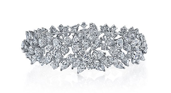 an elaborate diamond bracelet featuring pear shape diamonds