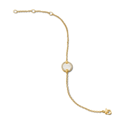 Delicate gold chain mother-of-pearl bracelet with an adjustable clasp.